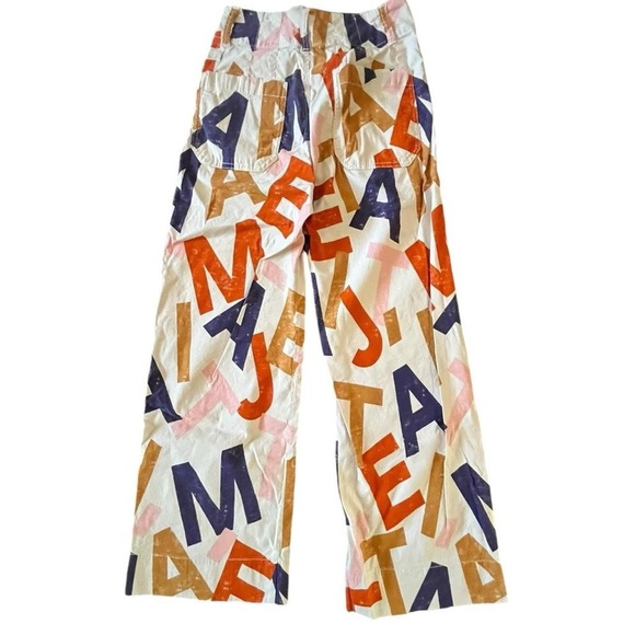 Maeve pants with a unique print - white with pink, orange, and blue letters #90s - Picture 2 of 6